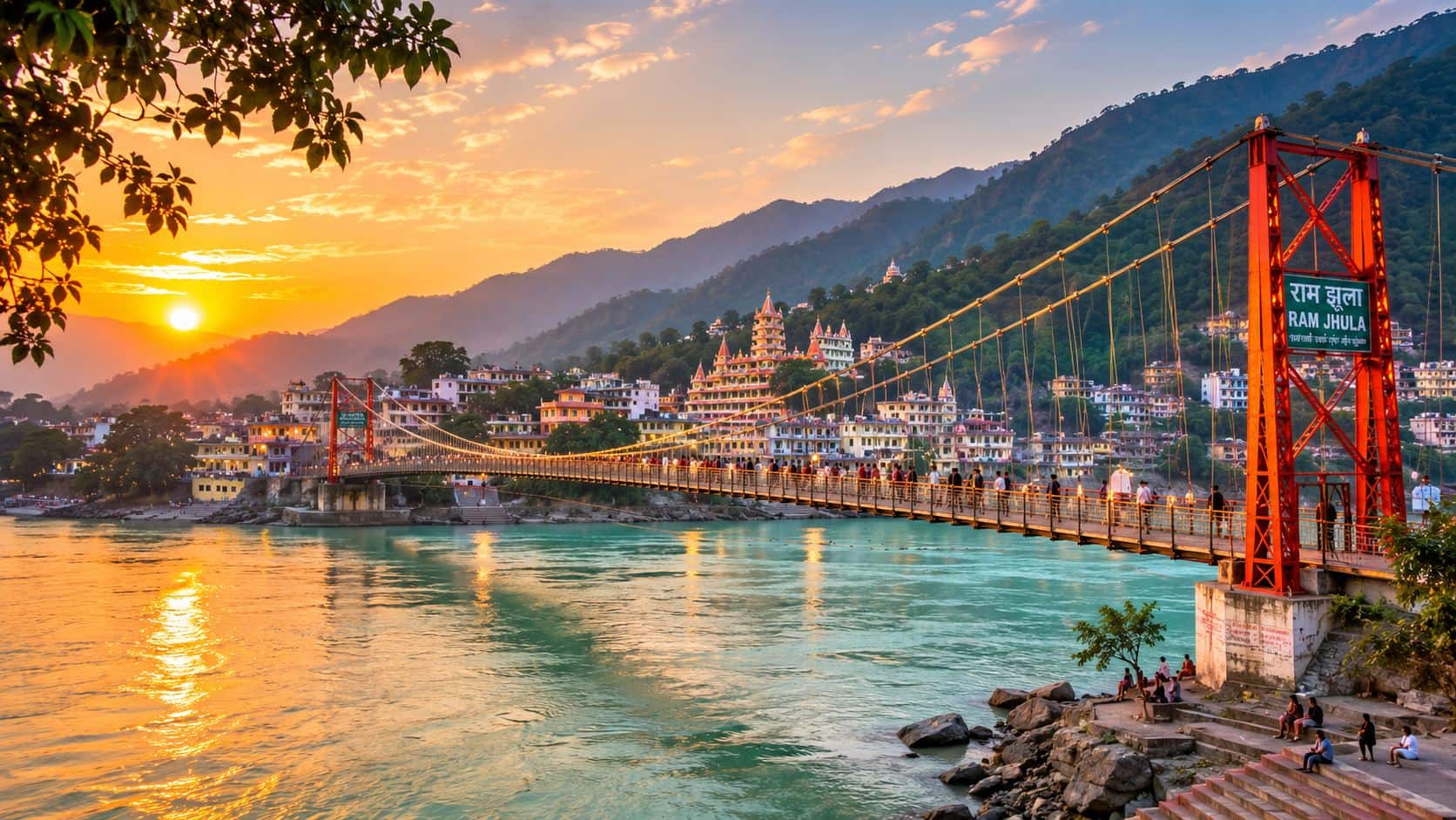 Ram Jhula bridge at golden hour