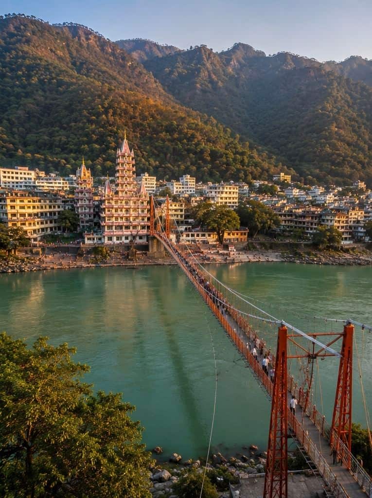 Tera Manzil temple beside the river